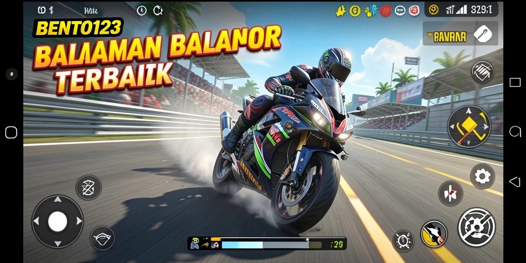 Tangkapan layar gameplay BENTO123 menampilkan balapan motor yang seru dan mendebarkan.