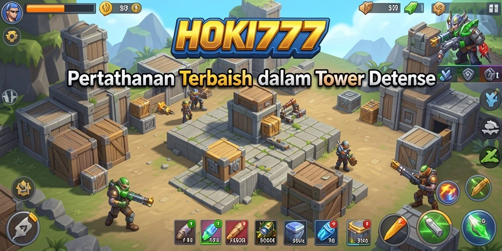 Screenshot gameplay HOKI777 menampilkan pertempuran menara yang mendebarkan dalam Tower Defense.