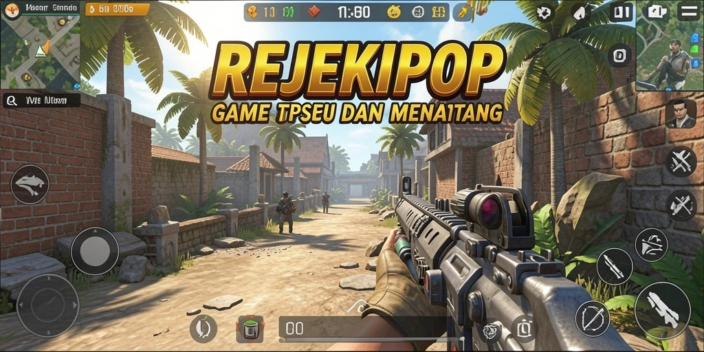Screenshot gameplay REJEKIPOP menampilkan aksi menembak yang seru.