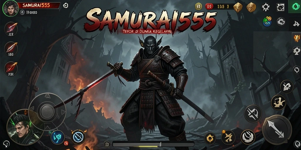Screenshot dari gameplay seram dalam SAMURAI555.