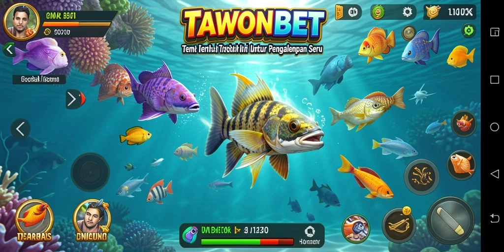 Screenshot TAWONBET menampilkan aksi seru menembak ikan.