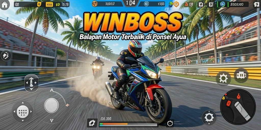 Screenshot menampilkan gameplay balapan motor yang seru.